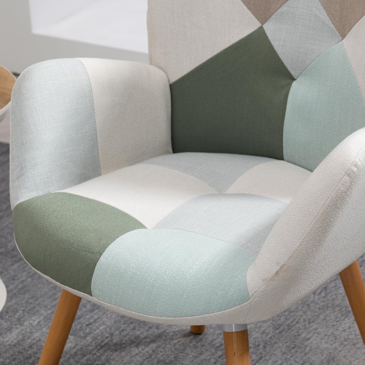 Fauteuil Scandinavisch Ergonomisch met Armleuningen en Houten Poten 68 x 50 x 106 cm - Relaxstoel Oorfauteuil Lounge Stoel voor Woonkamer, Slaapkamer en Kantoor - Patchwork Groen - Mobili Bella
