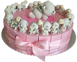 traktatie taart 24 doosjes roze met beertjes en spaarpot voo
