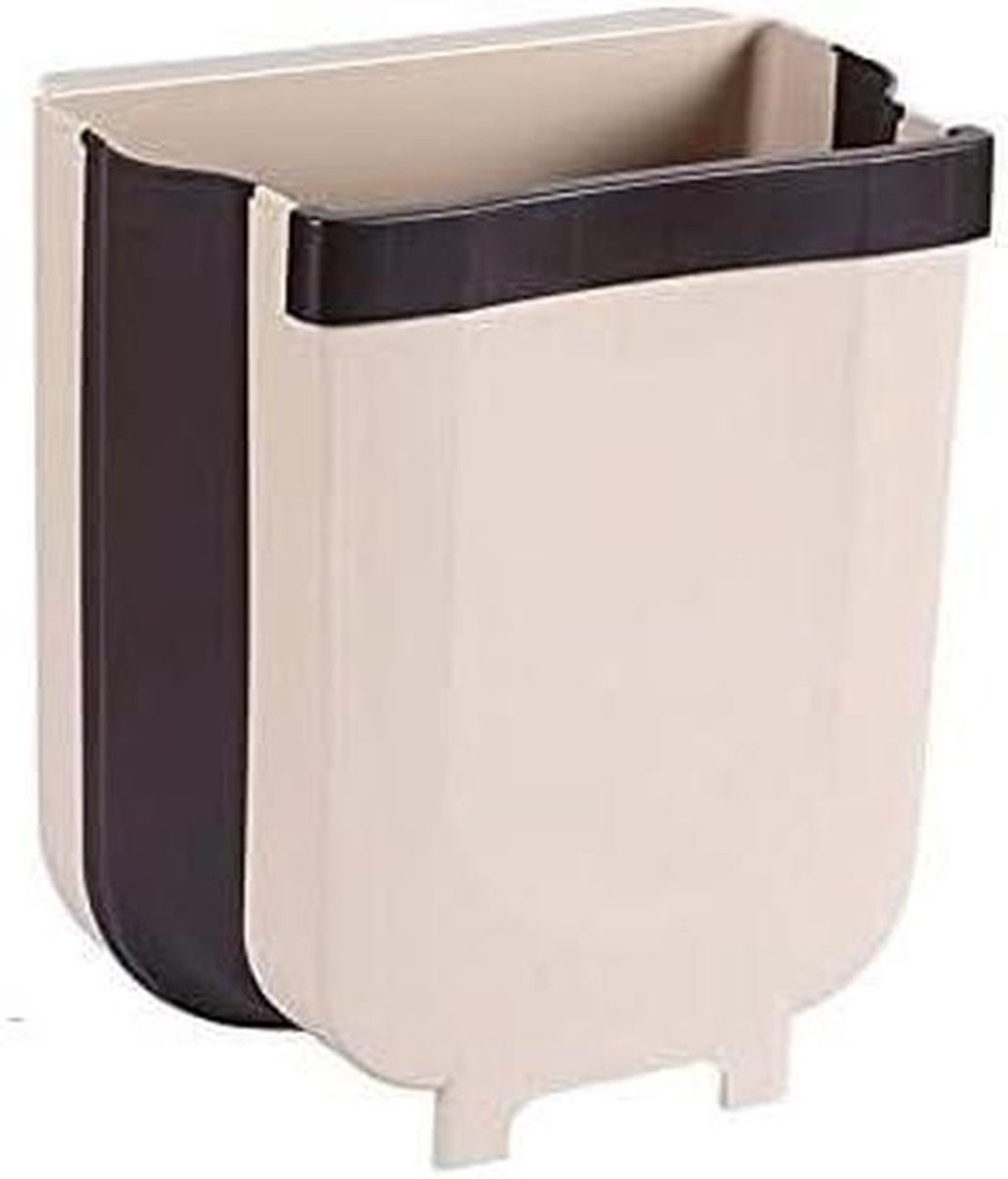 Hangende Prullenbak - Opvouwbare Afvalbak - Keuken Opruimen - Ruimtebesparend Ontwerp - Slank Model - Beige