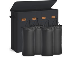 M-Goods - Wasmand 210L - Wasmand 4 Vakken met Deksel - Wassorteerder met Uitneembare Waszakken - Zwart