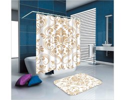 Daesar Polyester Douchegordijn voor Badkamer Bloempatroon Wit Geel Douchegordijn 120x180 CM Baddeken Mat 40x60CM Badkamer Douchegordijn Mat Set