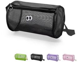 Strandtas met Rits - Nettas Voor Speelgoed - Vakantie Tas - Zwemtas - Draagbare sporttas - Handdoektas - Licht natuur - Draagbaar - Praktisch - Stijlvol - Zomer & Strand & Reizen - voor zandspeelgoed, zwemkleding, zwembrillen - Zwart