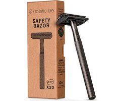 Hollistic Life Veiligheidsscheermes + 20 RVS Scheermesjes – Zero Waste Safety Razor Scheersysteem – Scheren voor Dames & Heren – Double Edge Blades