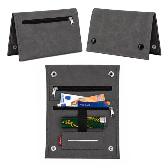 Champ Shag Etui - Tabak Etui - Kunstleer - 4 Vakken - Aanstekerhouder - Donkergrijs