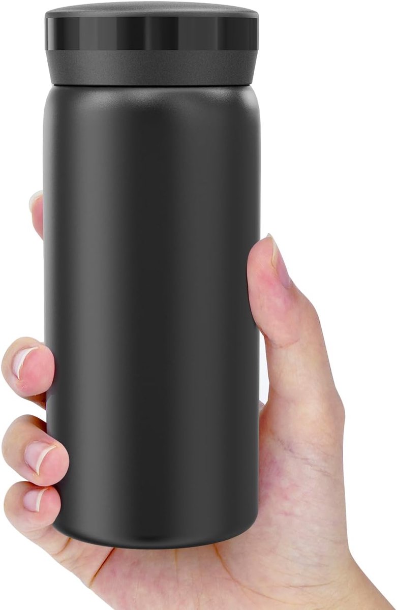 Daity 1-pack - Mini thermosfles, kleine vacuüm geïsoleerde roestvrijstalen waterfles voor warme en koude dranken, lekvrij en geïsoleerd, past in handtassen, portemonnees en zakken (Zwart, 200 ml)