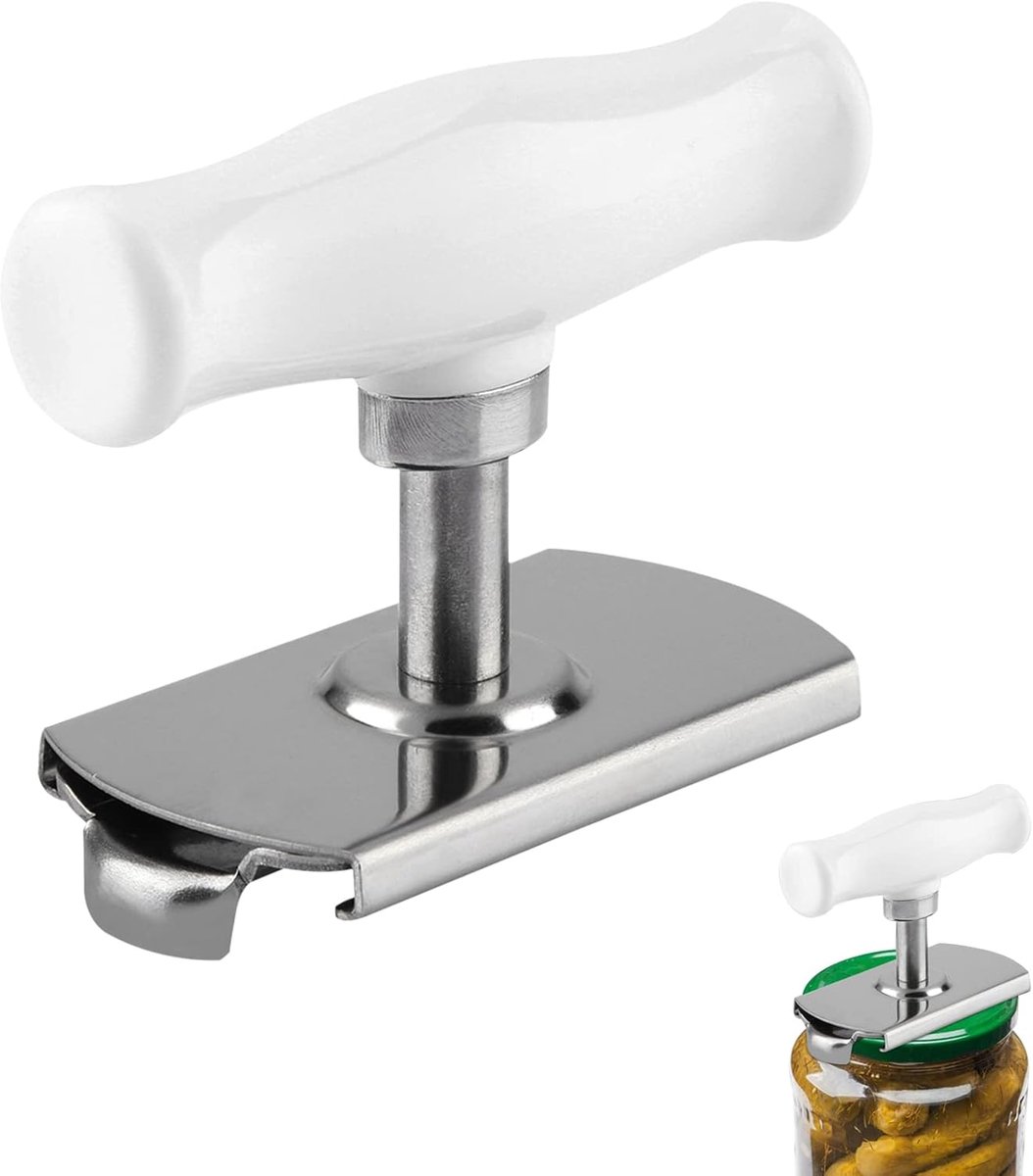 Ulisem - Flessenopener - Verstelbare blikopener - Roestvrij staal - Ergonomisch handvat - 2.4-10.2 cm doppen - Voor keuken en reizen - Eenvoudige bediening - Wit