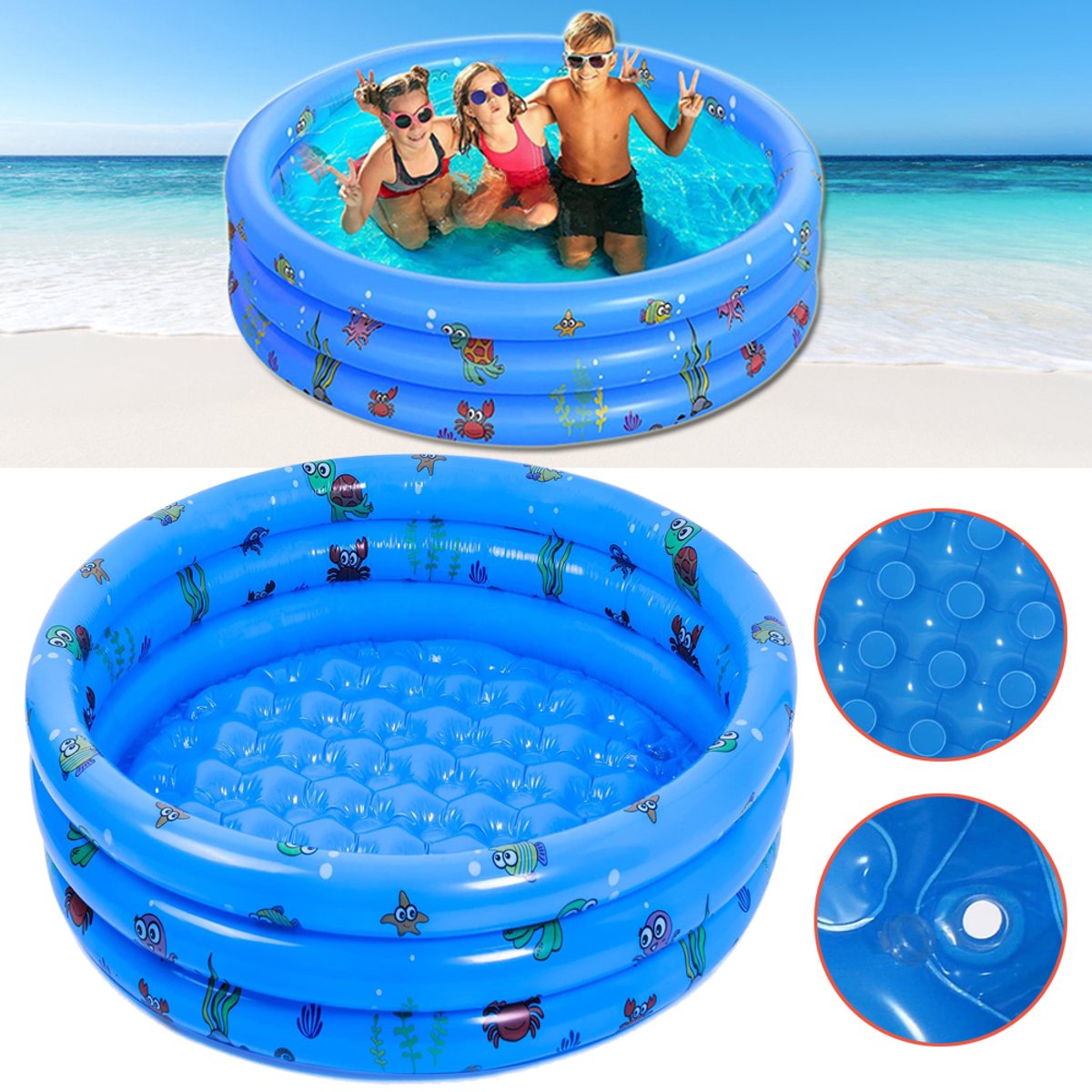 116*26cm Kinderzwembadjes - Opblaasbaar Babyzwembad - 3-Rings Pvc Antislip Badzwembad - Waterbad Voor Peuters Jongens En Meisjes