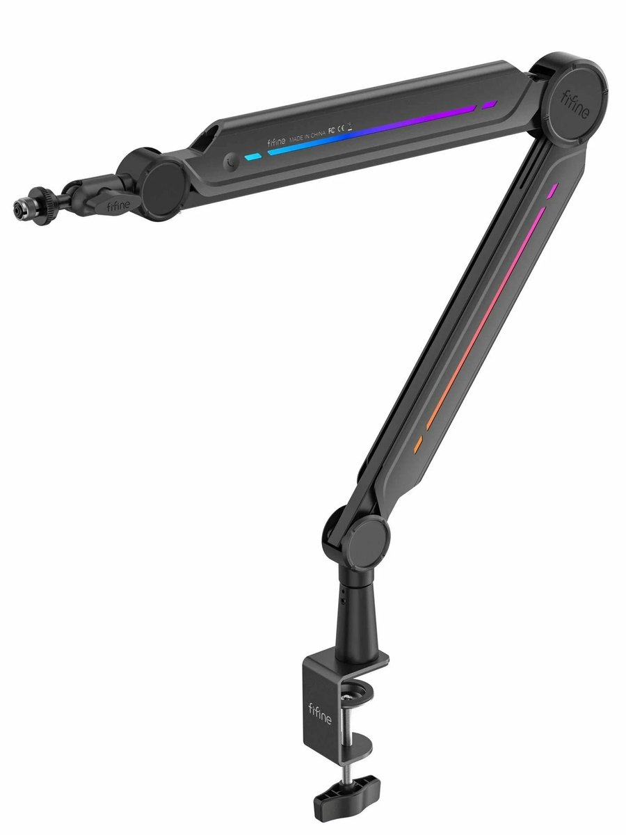FIFINE BM66 Pro - RGB Microfoon Arm - Boom Arm met Verlichting - 360° Verstelbaar - Heavy Duty - Kabelmanagement - USB - Zwart