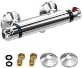 Thermostatische douchekraan - Douchemengkraan - Badkamerkraan - Met 38°C veiligheidsknop - Koperlegering - Verchroomd - Regelbare temperatuur - Voor douche en badkamer - G 1/2 aansluiting - Chroom - 200MM