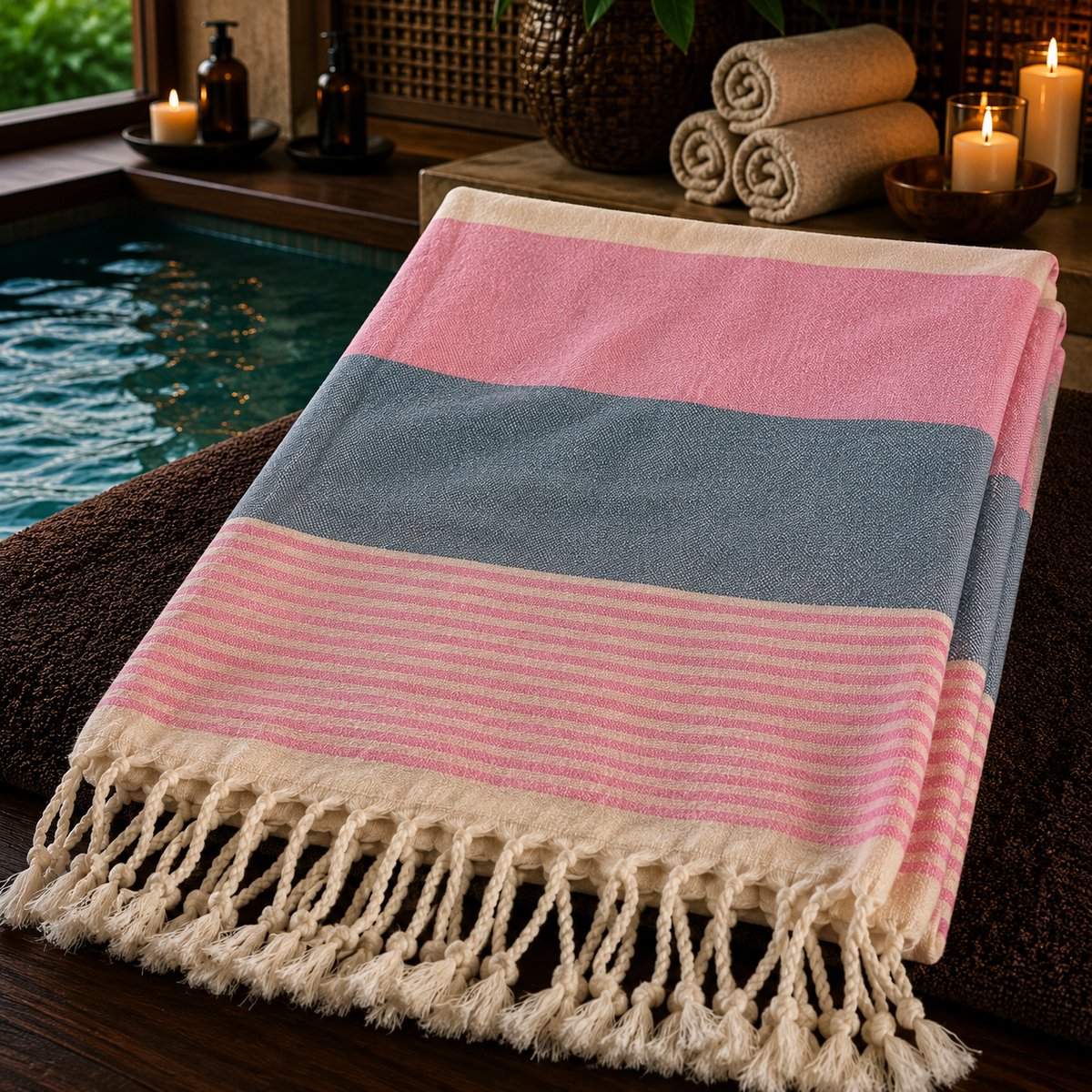 100% Katoenen Colorloop Hamamdoek – Turkse Handdoek & Strandlaken – Voor Sauna, Spa en Wellness