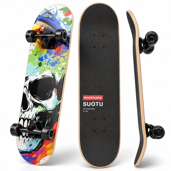 Suotu Skateboard - 80x20cm - ABEC-9 - 95A - schokabsorptie - Jongens - Meisjes - Volwassenen Skateboards