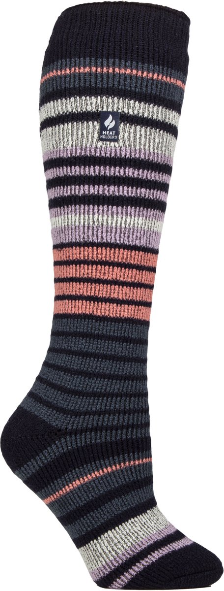 Dames thermische gestreepte skisokken met warme stof en comfortabele pasvorm Marineblauw