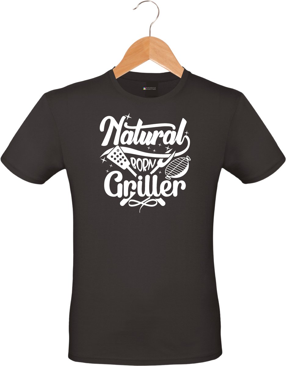 Mijncadeautje - Barbecue T-shirt - unisex - zwart - BBQ - Garden party - Tuinfeest - Vrijgezel - Verjaardag - Natural born Griller - maat L