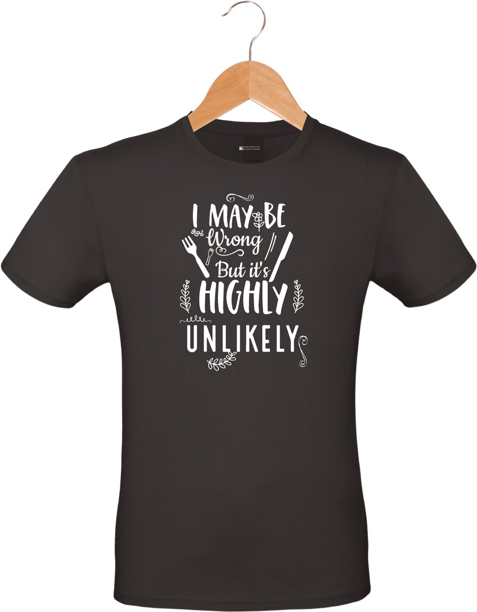 Mijncadeautje - Barbecue T-shirt - unisex - zwart - BBQ - Garden party - Tuinfeest - Vrijgezel - Verjaardag - I may be wrong, but's highly unlikely - maat XL