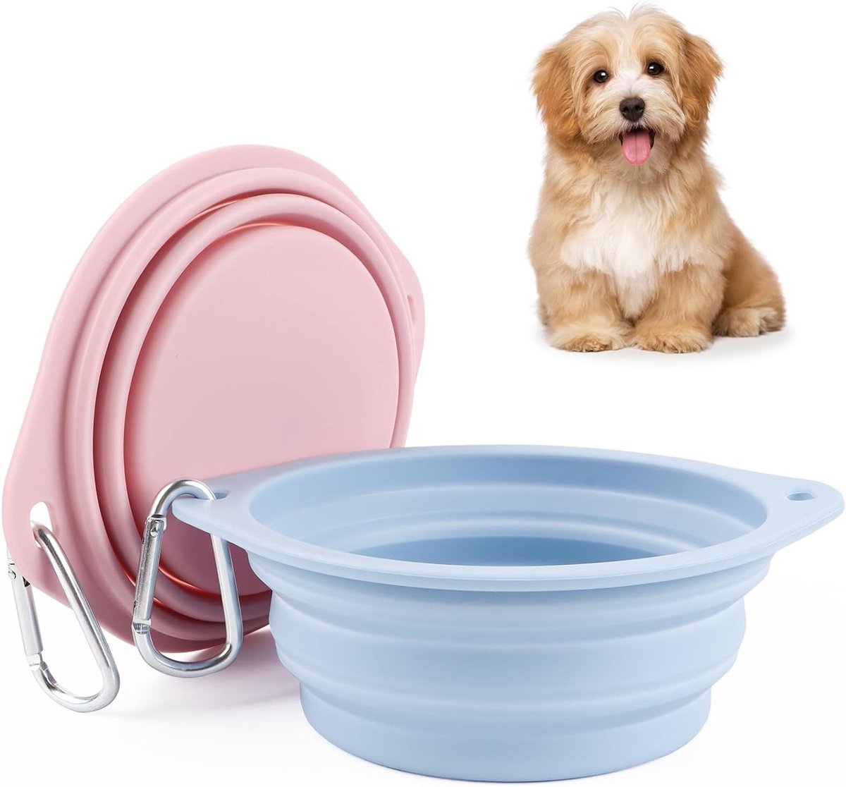 Set van 2 Opvouwbare Reisvoeders, Lekvrije Hondenkom, Siliconen Water- en Voedselkom voor Honden en Huisdieren (Roze, Blauw)