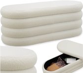tectake® Gestoffeerde Bank met Opbergruimte - 110 x 45 x 42 cm - Stijlvolle en Praktische Poef voor Woonkamer, Hal of Slaapkamer - Scandinavisch Design - Comfort en functionaliteit in één meubelstuk - Boucle - Beige