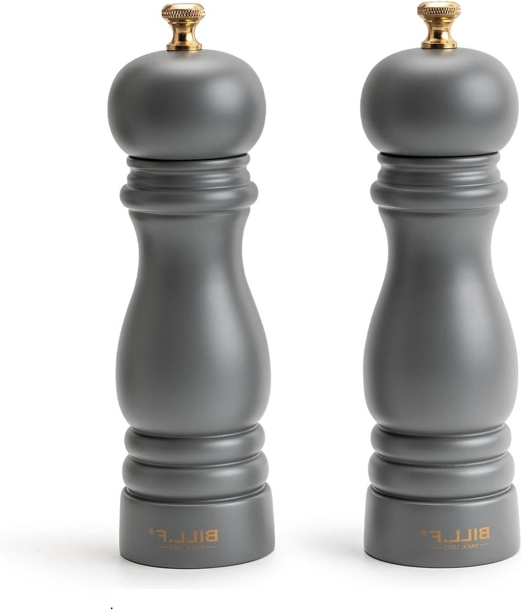 Set van 2 Houten Pepermolens en Zoutmolens, Handmatig, Navulbaar, 17,5 cm met Verstelbare Keramische Maalmechanisme - Grijs, Perfect voor Keuken en Tafeldecoratie