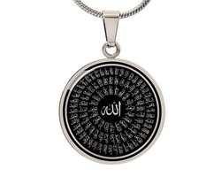 Symbolic Gifts - 99 Namen van Allah Ketting Zilver Kleurig Waterproof 99 Names of Allah Hanger - Premium Stainless Steel - Sieraad Cadeau - Verstelbaar 45 - 56 cm