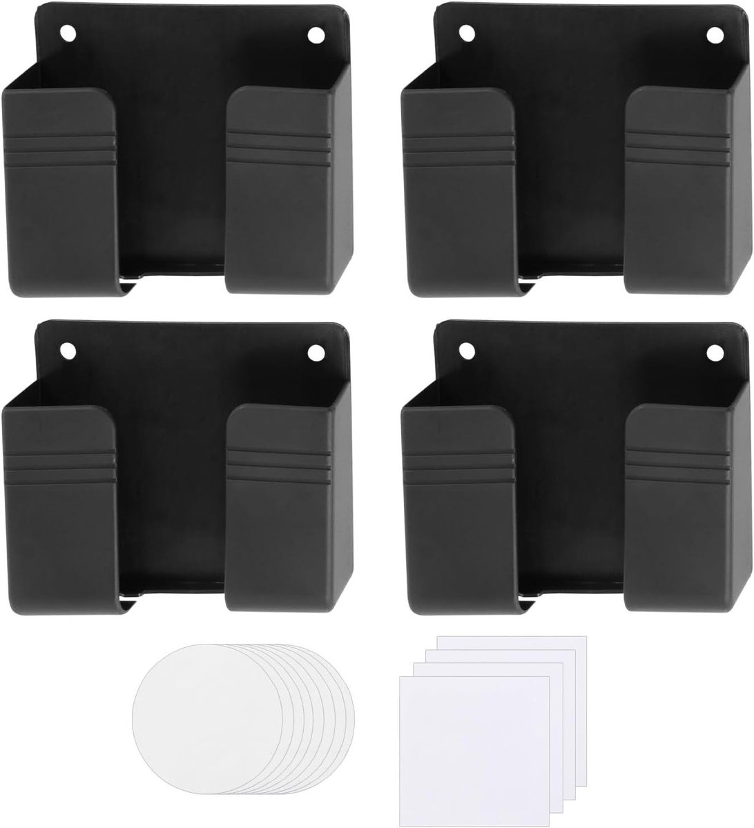 Set van 4 Zelfklevende Wandbeugels voor Mobiele Telefoons met Oplaadpoort, Perfect voor Afstandsbedieningen en Kleine Onderdelen, Zwart