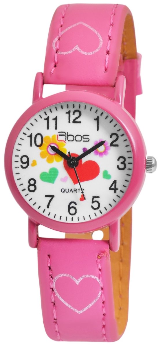 QBOS QBOS kinderhorloge Luca meisjeshorloge, analoog, bloem, hart, cadeau, schoolinschrijving