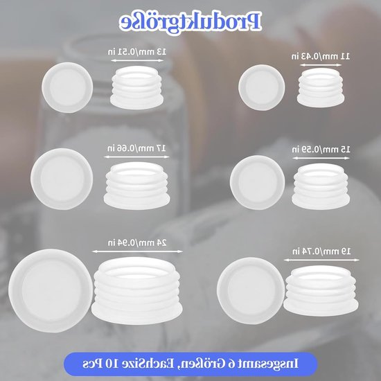 Zes verschillende maten herbruikbare ronde plastic doppen voor zout- en pepermolen, 60 stuks, transparante vervangingssluitingen voor flessen met diameter 11/13/15/17/19/24mm — afbeelding 5