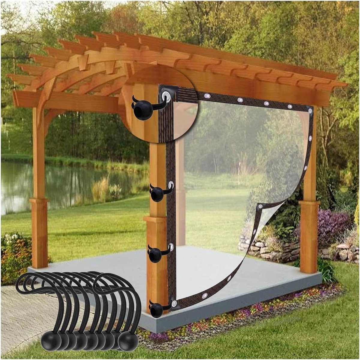 Buitengordijn Waterdicht - Transparante Scheidingswand - Terras Beschermen - Met Doorvoertules - 6 x 25 m - Transparant