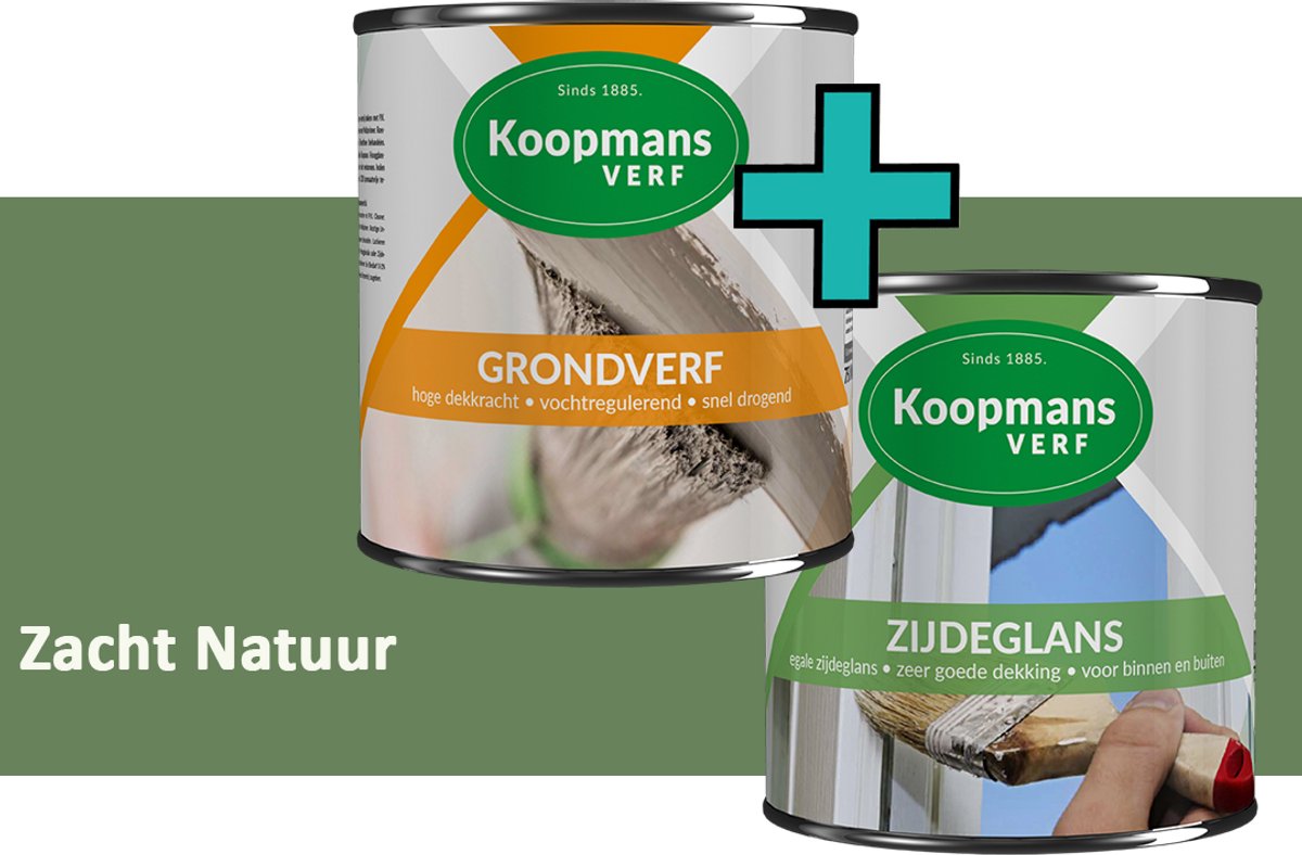 Koopmans Grondverf en Zijdeglans Lakverf - set geschikt voor hout en metaal – Zacht Natuur – 2x – 1,5 l
