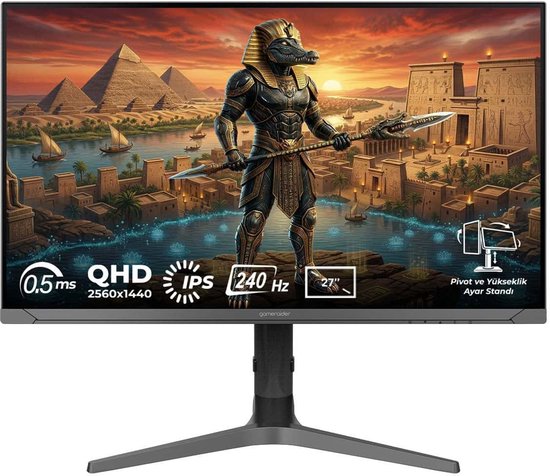 GameRaider SOBEK GR27Q24I 27 inch 240Hz 0.5ms 2K QHD Adaptive Sync IPS Pivot Gaming Monitor