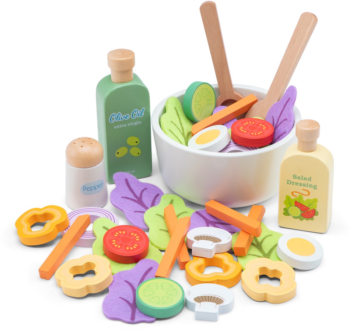 Woet® Houten Salade Set - "Maak Je Eigen Salade" Speelset met 30+ Accessoires - Rollenspel Speelgoedeten - Educatief Keukenspeelgoed - Vanaf 3 Jaar — afbeelding 6