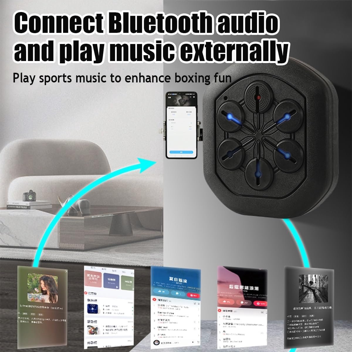 Bokstrainer Muur - Trainingsapparaat - Thuisconditie Opbouwen - Met LED Verlichting - USB Oplaadbaar - Zwart