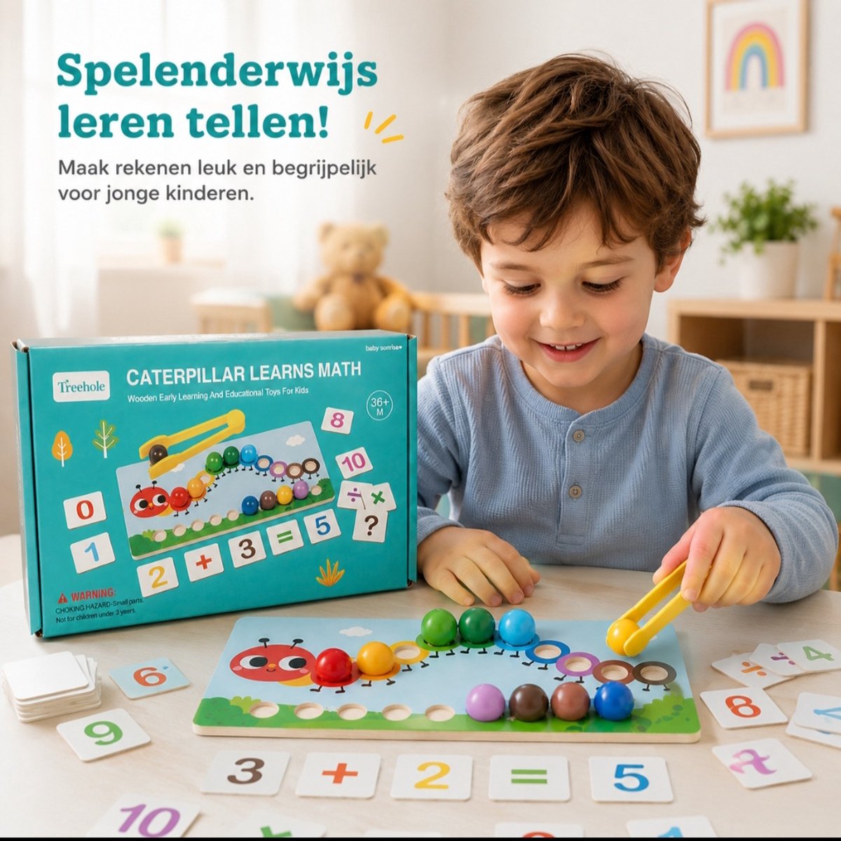 Baby Sonrisa Houten Rekenspel Montessori – Educatief - Telspel met Pincet – Educatief Speelgoed 3 Jaar+ – Kleuren Sorteren & Fijne Motoriek — afbeelding 2