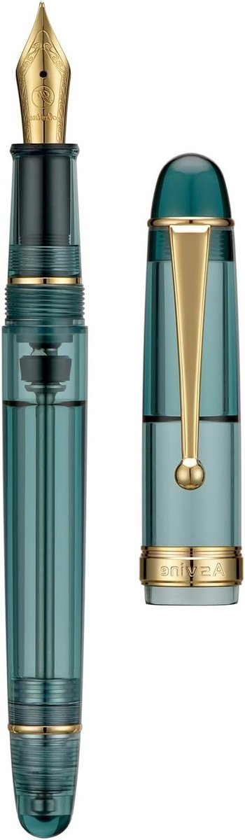 Vulpen met Vacuümmechanisme en Extra Fijne Nib, Transparant Blauw Acryl, Grote Capaciteit en Cadeauverpakking
