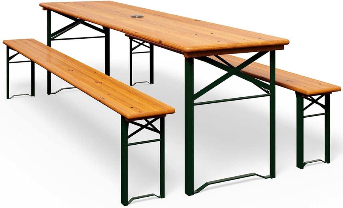 QIN® Biertafel - Biertafels - Biertafelset - 170x46x75cm - Bruin - 170cm x 46cm x 75cm