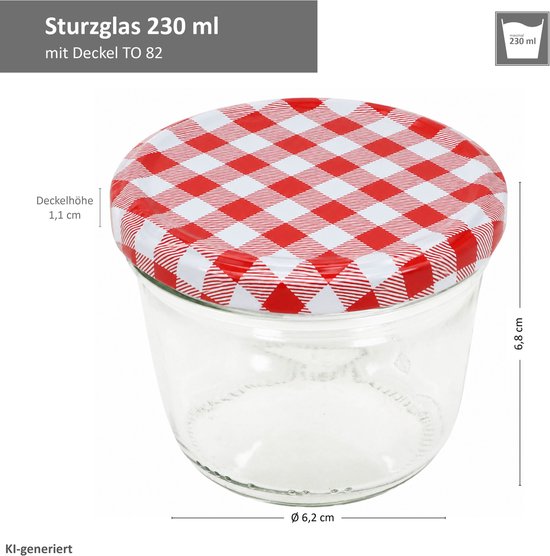 Set van 100 potten 230 ml jampot inmaakpot Naar 82 rood geruit deksel incl. Diamant-Zucker Gelierzauber receptenboekje