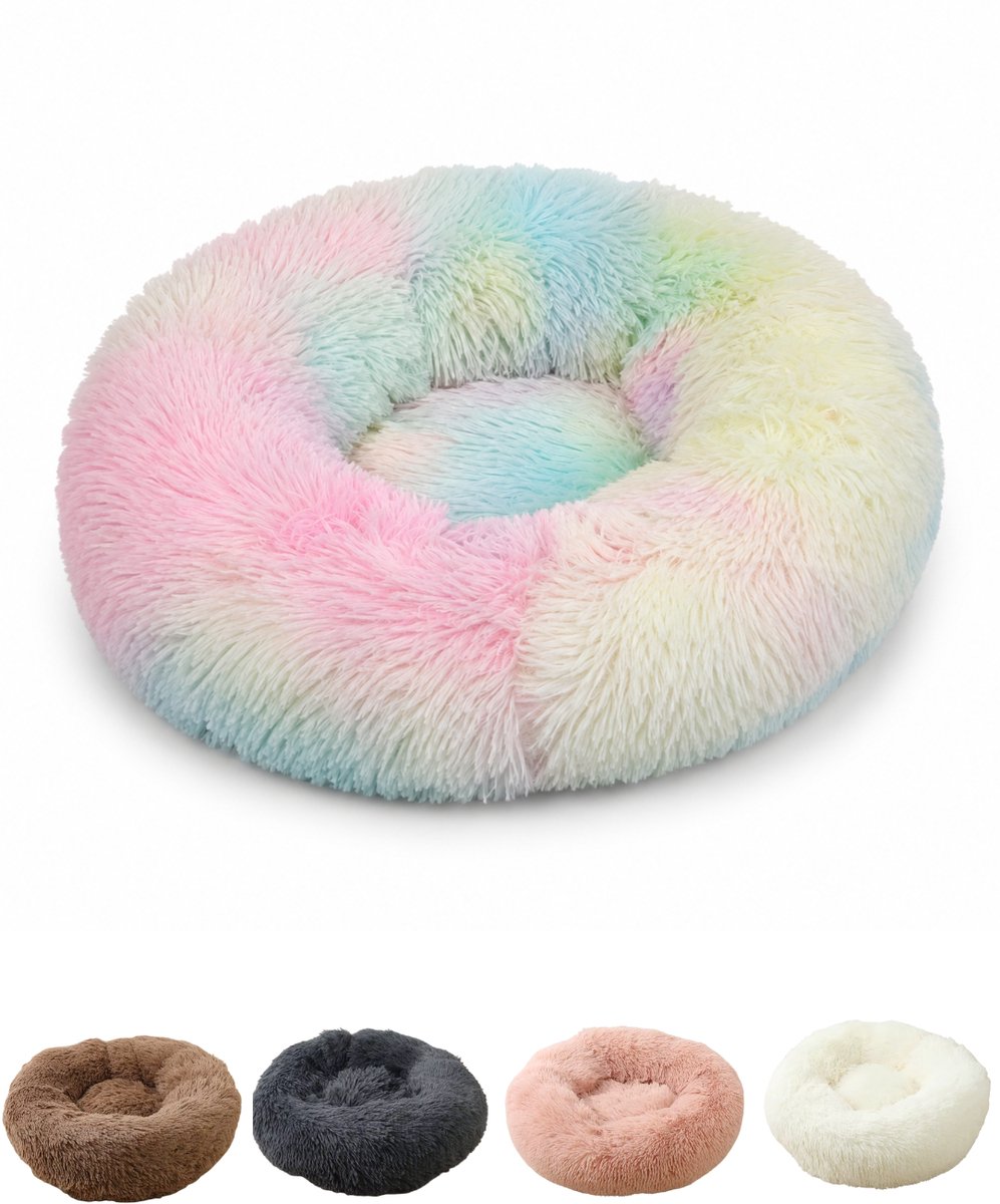 60 Pines® Zachte Kattenbed Kleurrijk - 50 cm Kattenkussen -Wasbaar met Afritsbare Hoes - Donut Kattenmand - Poezenmand - Hondenmand- Cat Bed