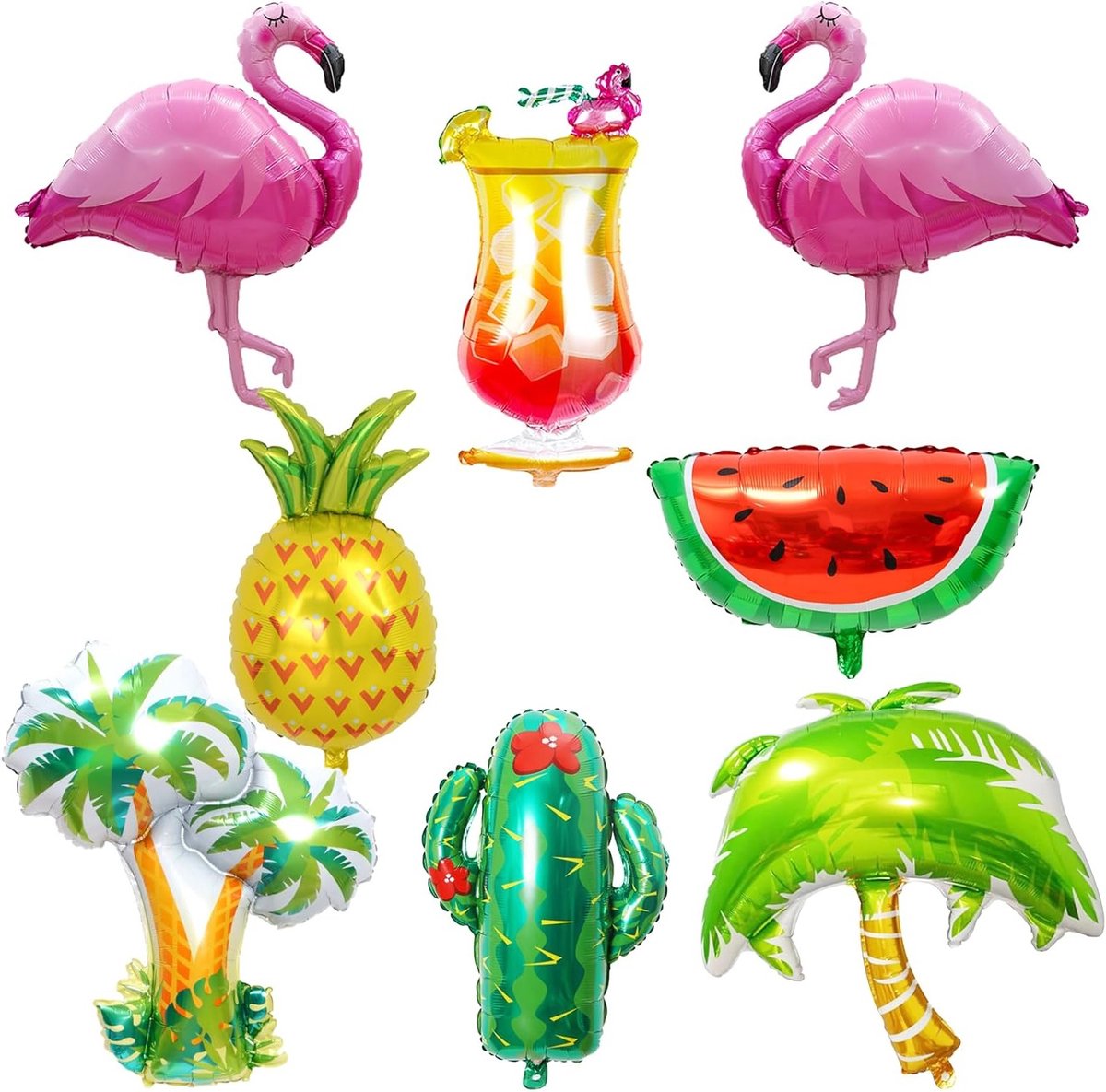 Set van 8 Decoratieve Folie Ballonnen in Hawaii Thema voor Feestjes en Verjaardagen