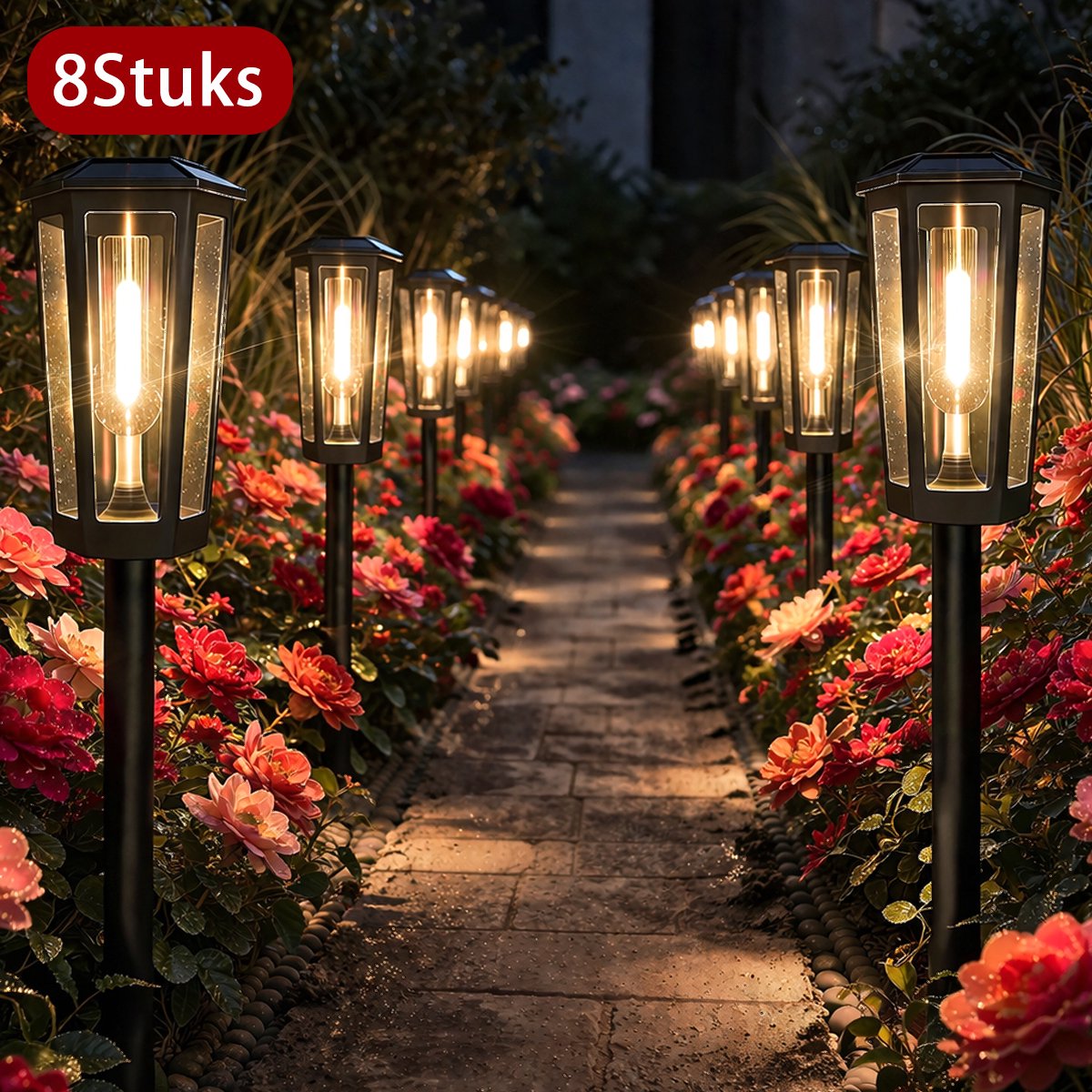 Suntac Solar Tuinverlichting - 8 Stuks - Tuinfakkels & Priklampen - Warm Wit - IP44
