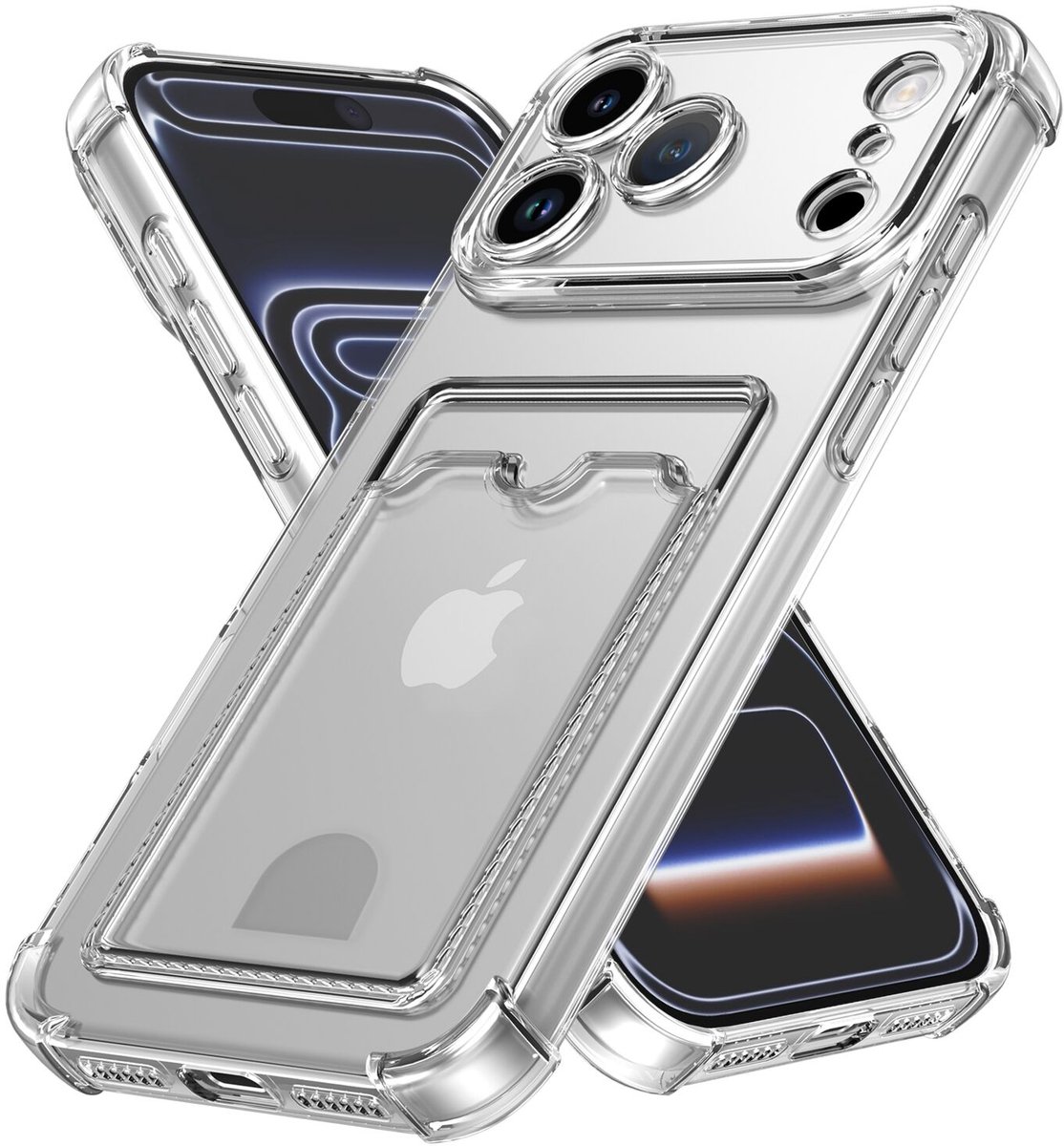 Transparant Hoesje met Pasjeshouder Geschikt voor iPhone 17 Pro Max | Back Cover Dun TPU | Schokbestendig | Ultra Dun | Kaarthouder Achterkant | Shockproof | Doorzichtig