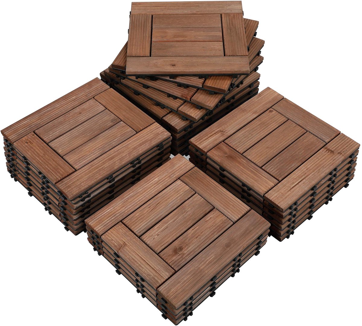 Yaheetech Set van 27 stuks 30 x 30 cm terrastegels set houten tegels als tuindecoratie tegels kliktegels balkontegels van dennenhout bruin