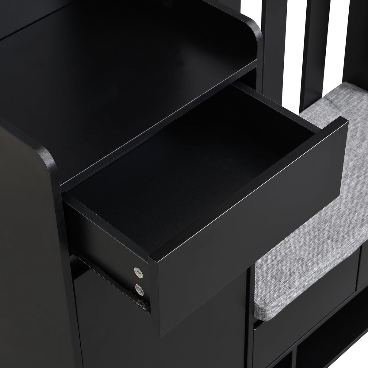 Garderobeset 100x35x180 cm met Spiegel en Schoenenbank – Wandgarderobe met Schoenenkast, Lade en Opbergvakken, Compact Halmeubel Zwart Modern – Urbanhome