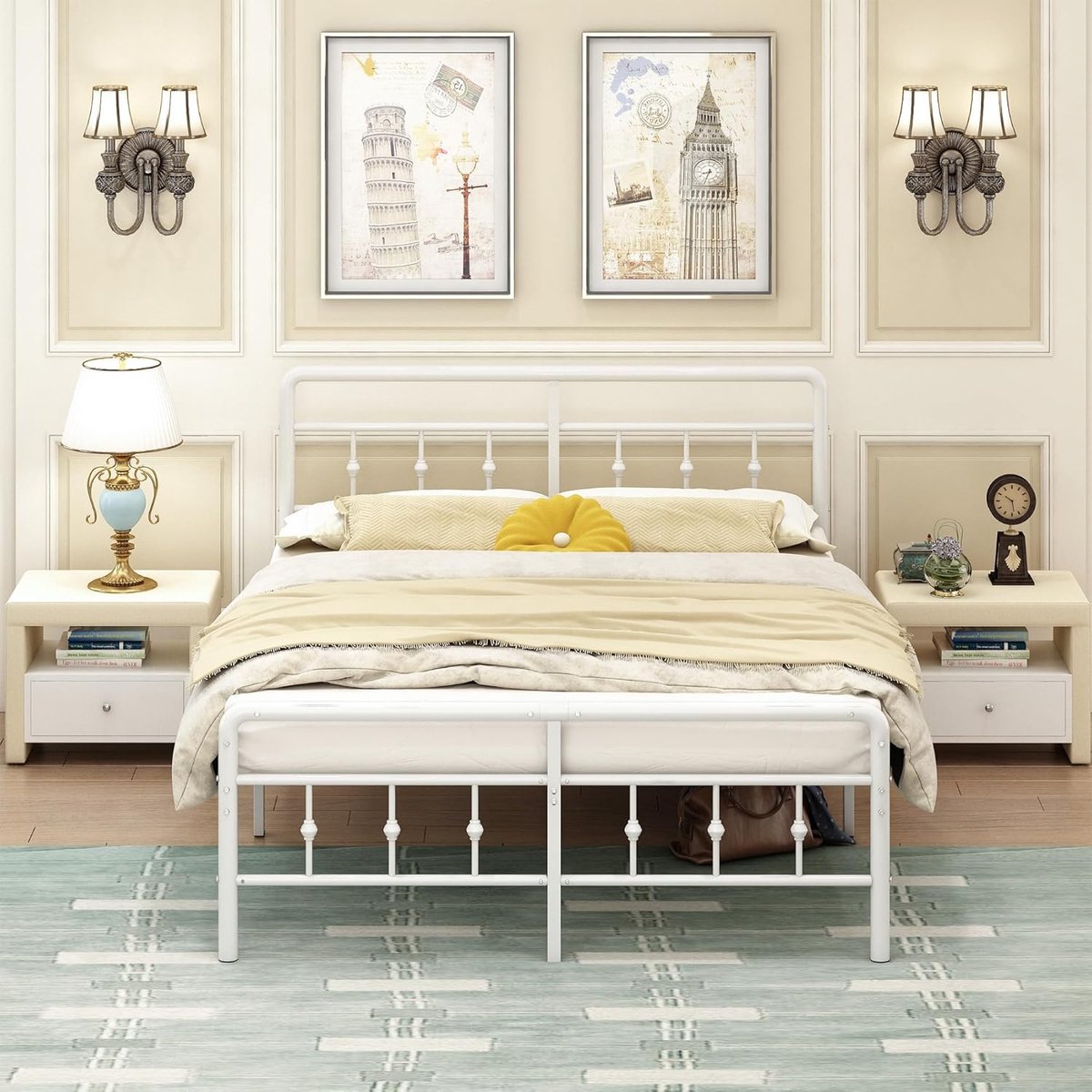 Metalen Bedframe 180x200 cm met Hoofdbord en Voetbord – Vintage Design, Stalen Lattenbodem, 36 cm Hoog, Geluidsvrij & Heavy Duty 400 kg