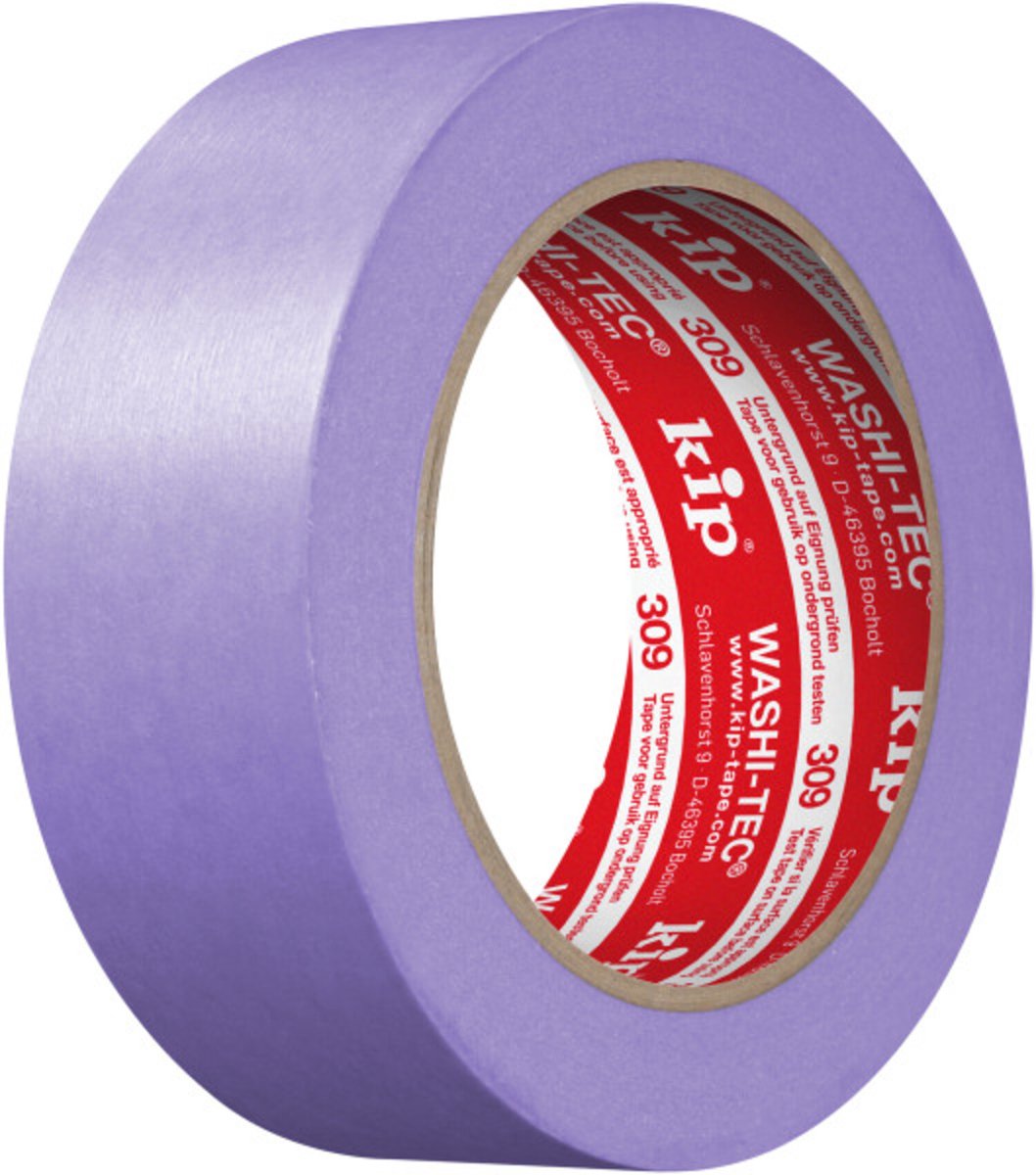 Kip 309 - WASHI-TEC Delicate Afplaktape - Lila - 36mmx50m - Licht klevende tape van soepel speciaal papier voor veeleisende schilderwerkzaamheden binnen - Ideaal voor gevoelige ondergronden en vers gedroogd schilderwerk
