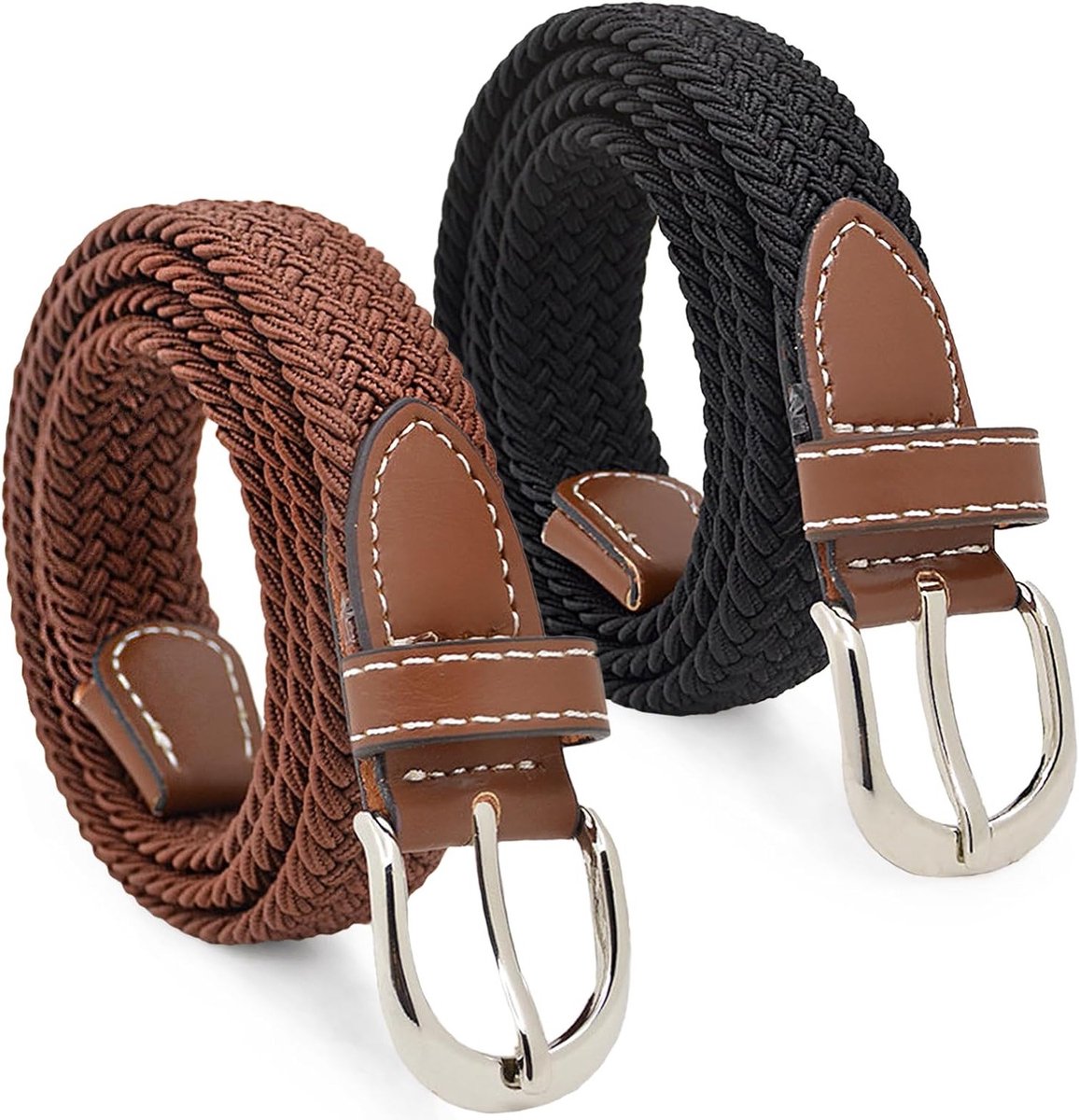 Verstelbare Elastische Tailleband voor Dames en Heren - Dubbel Pack, Comfortabele en Stijlvolle Gevlochten Riem voor Casual en Retro Mode