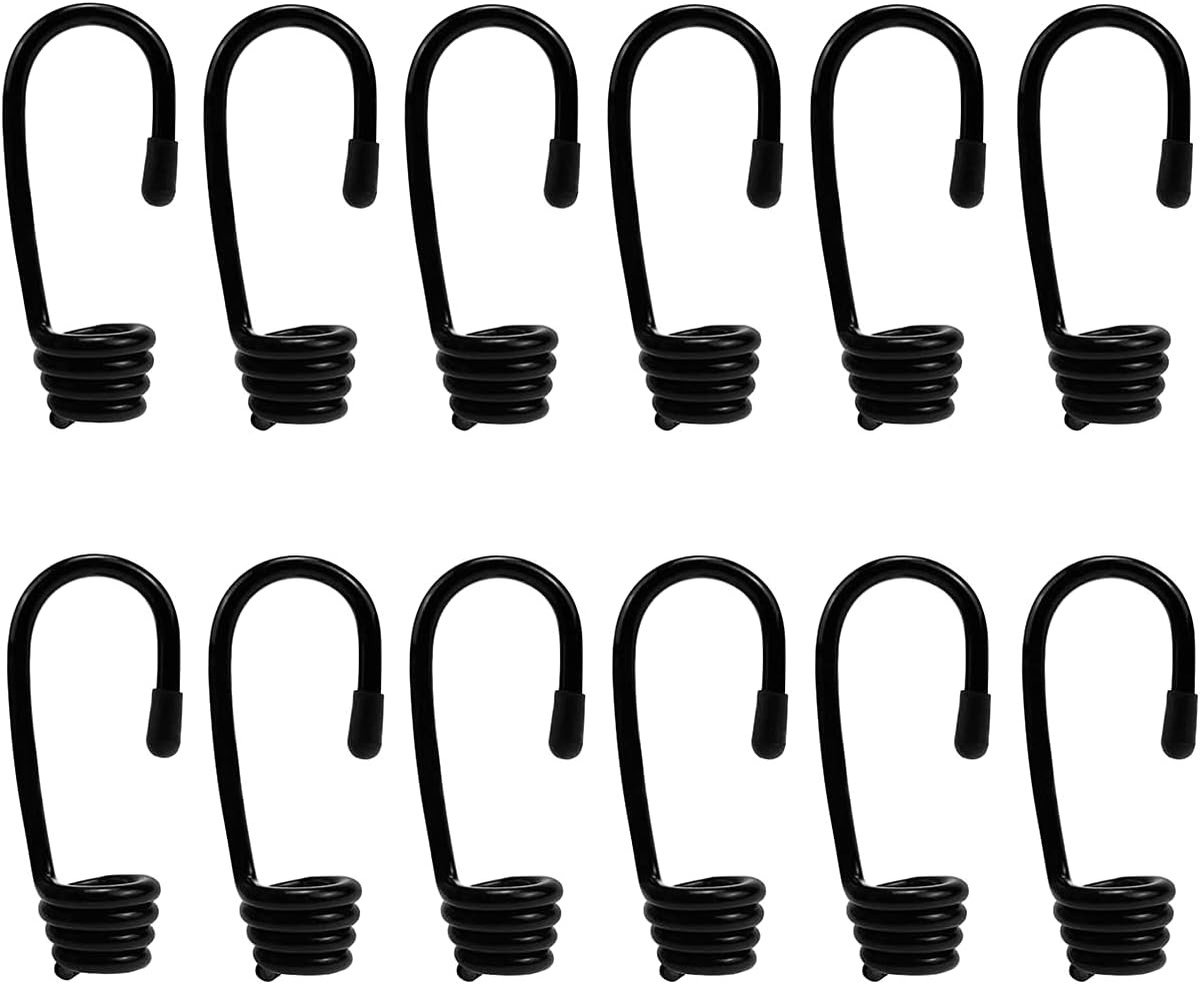Set van 12 Spiral Hooks - Zwarte Metalen Haken voor Rubber Touw en Spanfix Tensioners, Ideaal voor Bevestigen en Ophangen