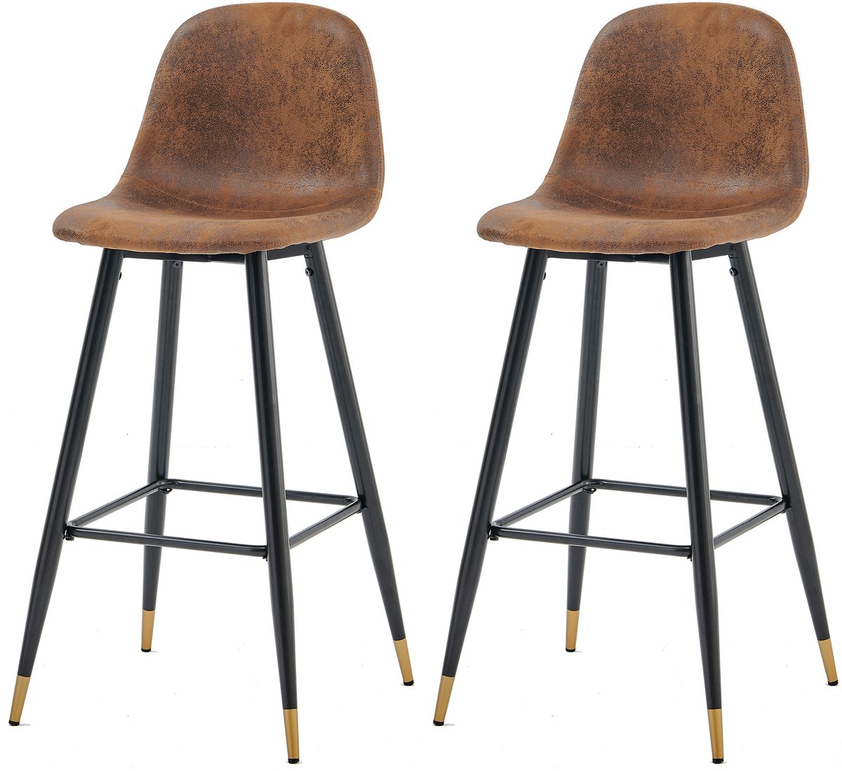 MEUBLE COSY Meubles Cosy Barstoelen - Set Van 2 Imitatie Suède Met Rugleuning Industrieel - Zwart & Goud Bruin