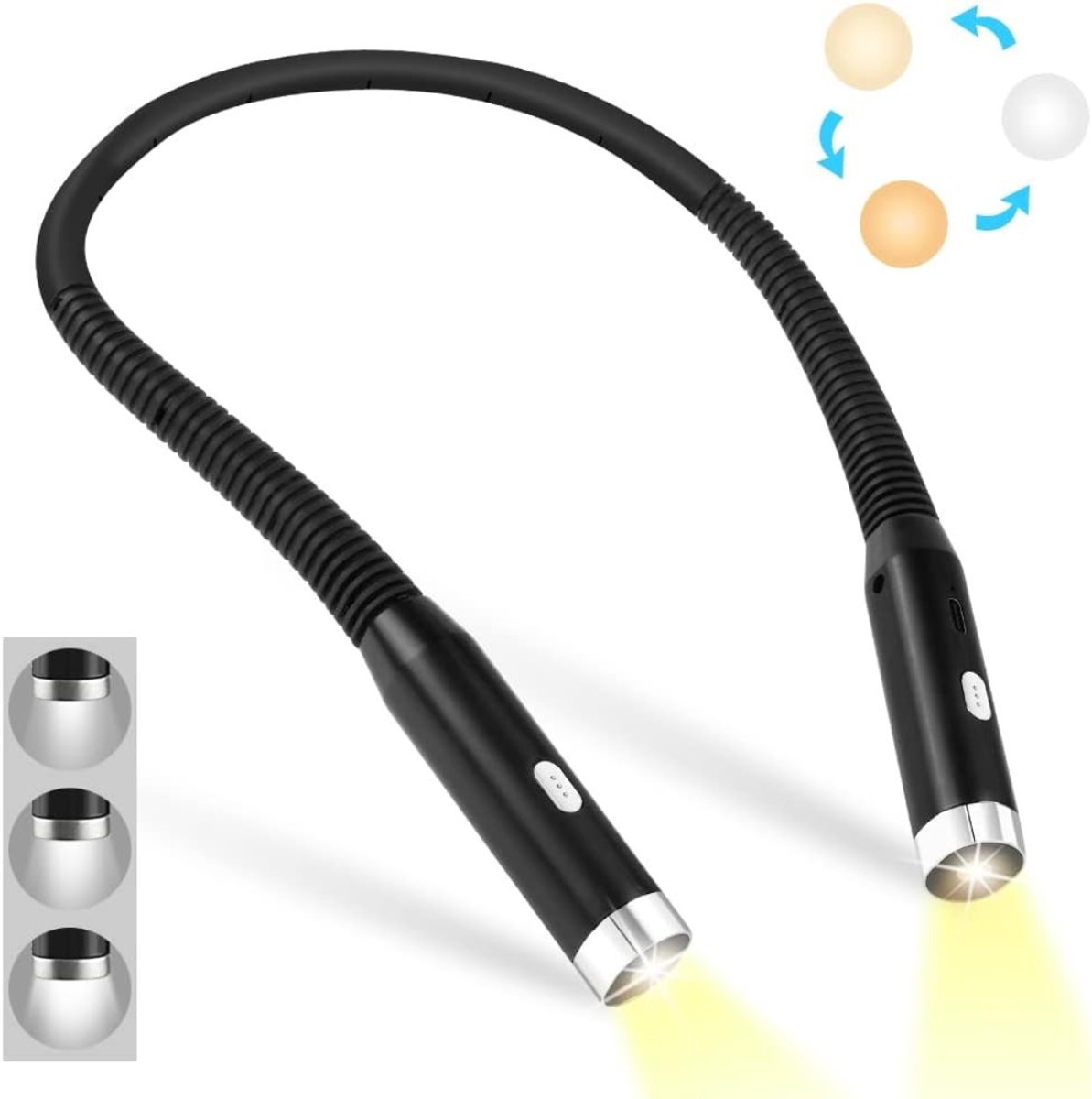 Nexvo® Nekleeslamp - Leeslampje voor Boek - Neklamp met 3 Lichtstanden - LED Verlicht - 3 Kleuren - Extra Licht - Zwart - 19cm x 13cm x 3cm