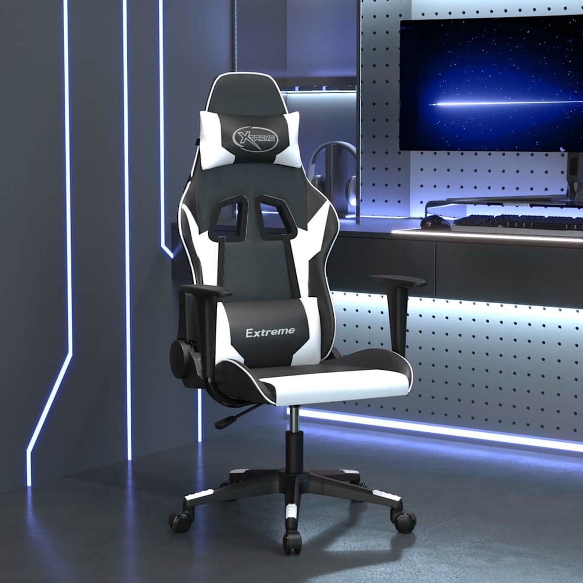 vidaXL Massage - gamestoel - kunstleer - zwart - en - wit zwart en wit
