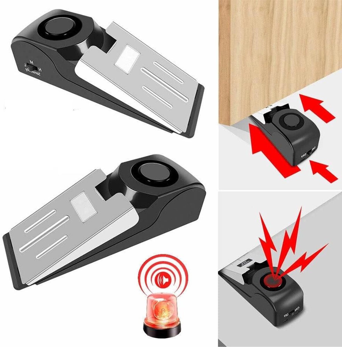 Deurstop Alarm - Deurbeveiliging Alert - Extra Beveiliging - 120DB Sirene - 2 stuks - Zwart