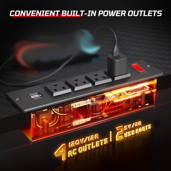 Gaming Bureau - Bureau met LED - Gamen en Werken - Met Ingebouwde Stopcontacten - 60 inch - Zwart Koolstofvezel — afbeelding 4