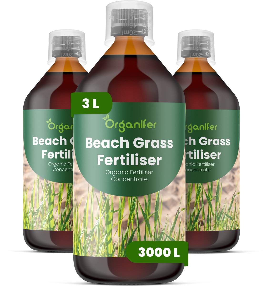 Vloeibare Meststof Voor Strandgras 3X1 L Voor 3000 L - Npk 2-1-8 - Vloeibare Meststof Voor Sterk Gras - Gezonde Wortels – Bevordert Vitaliteit - Verbeterde Bodemleven - Diepe Wortels - Organifer